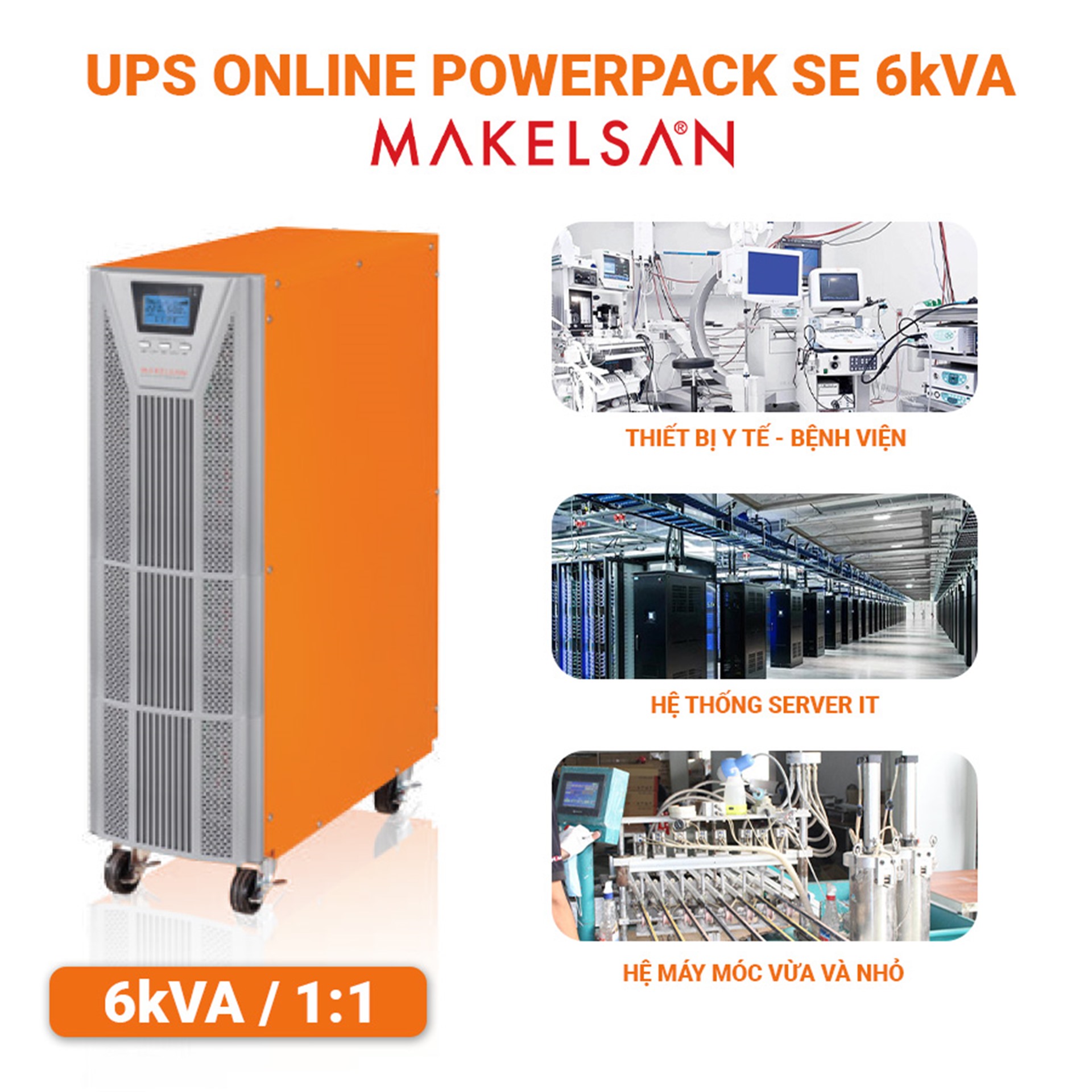 Bộ Lưu Điện UPS Online Makelsan Powerpack SE 6kVA 1:1 Phase